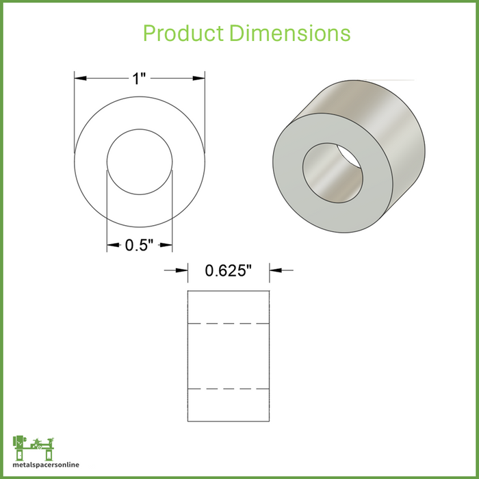 Aluminum Spacer 1" OD X 1/2" ID