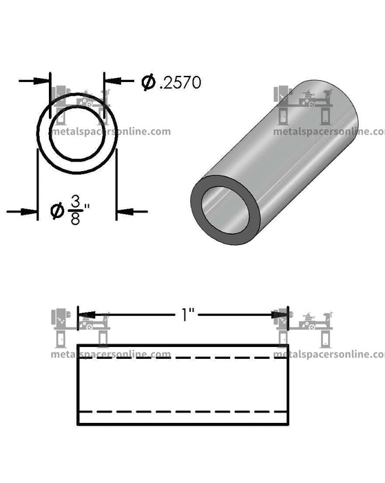 Black Aluminum Spacer 3/8" OD X 1/4" ID - Metal Spacers Online