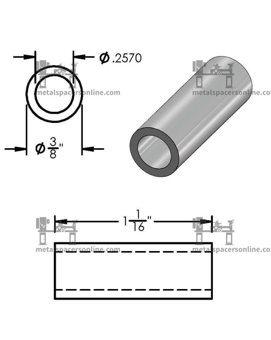 Black Aluminum Spacer 3/8" OD X 1/4" ID - Metal Spacers Online