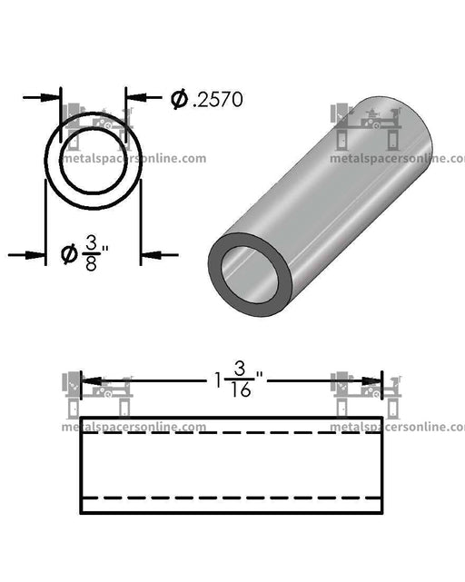 Black Aluminum Spacer 3/8" OD X 1/4" ID - Metal Spacers Online