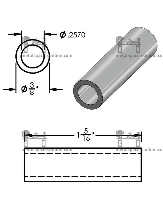 Black Aluminum Spacer 3/8" OD X 1/4" ID - Metal Spacers Online