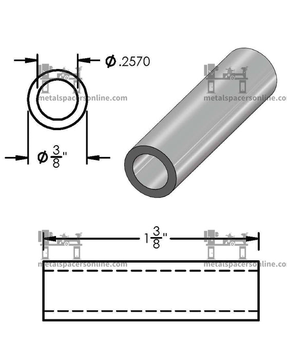 Black Aluminum Spacer 3/8" OD X 1/4" ID - Metal Spacers Online