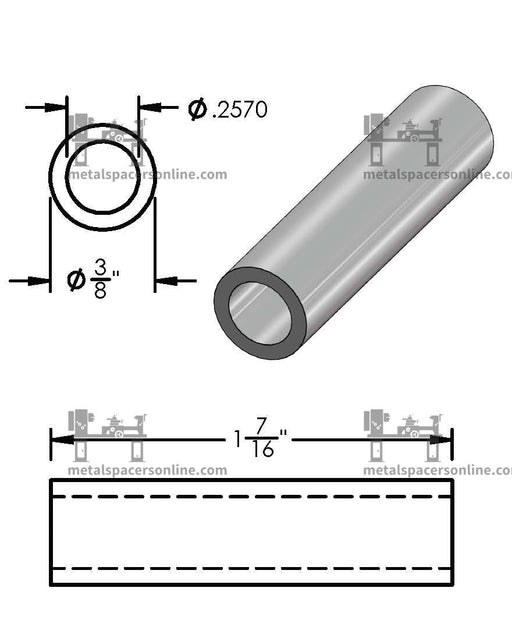 Black Aluminum Spacer 3/8" OD X 1/4" ID - Metal Spacers Online