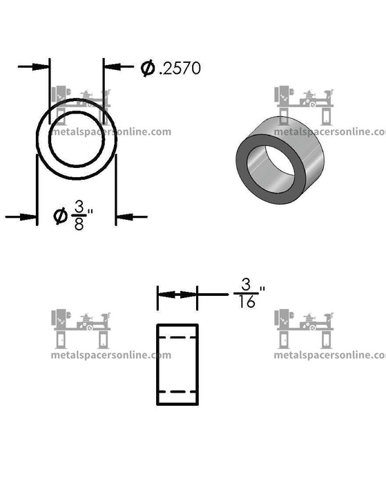 Black Aluminum Spacer 3/8" OD X 1/4" ID - Metal Spacers Online