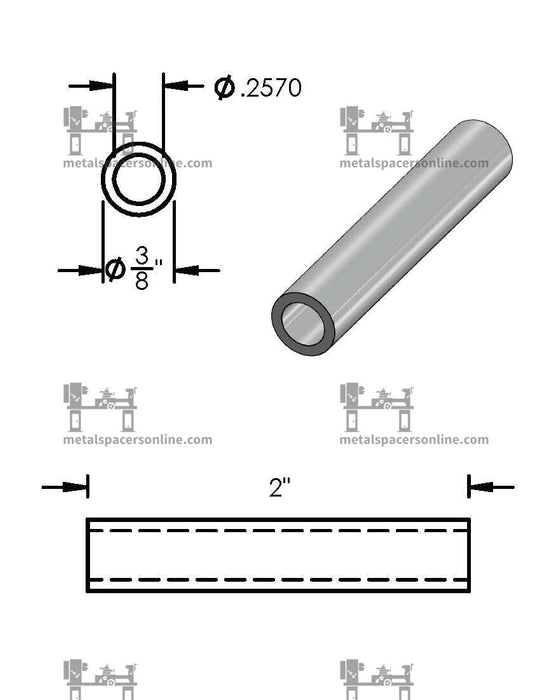 Black Aluminum Spacer 3/8" OD X 1/4" ID - Metal Spacers Online