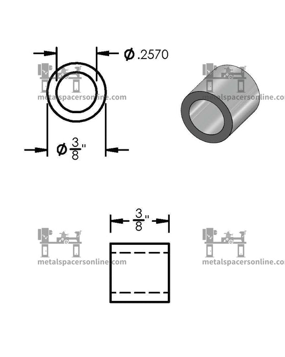 Black Aluminum Spacer 3/8" OD X 1/4" ID - Metal Spacers Online