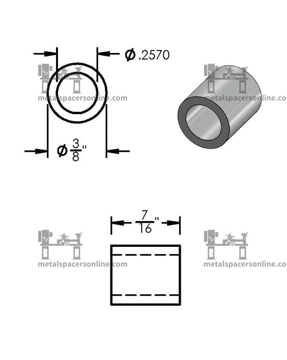 Black Aluminum Spacer 3/8" OD X 1/4" ID - Metal Spacers Online