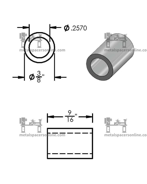 Black Aluminum Spacer 3/8" OD X 1/4" ID - Metal Spacers Online