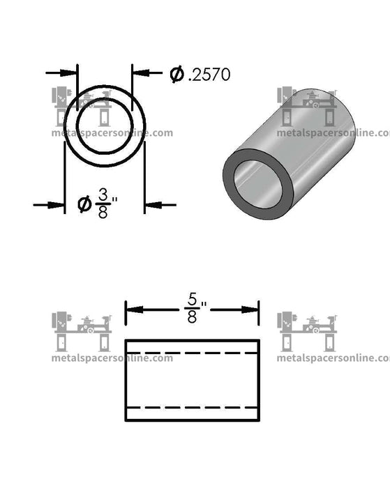 Black Aluminum Spacer 3/8" OD X 1/4" ID - Metal Spacers Online