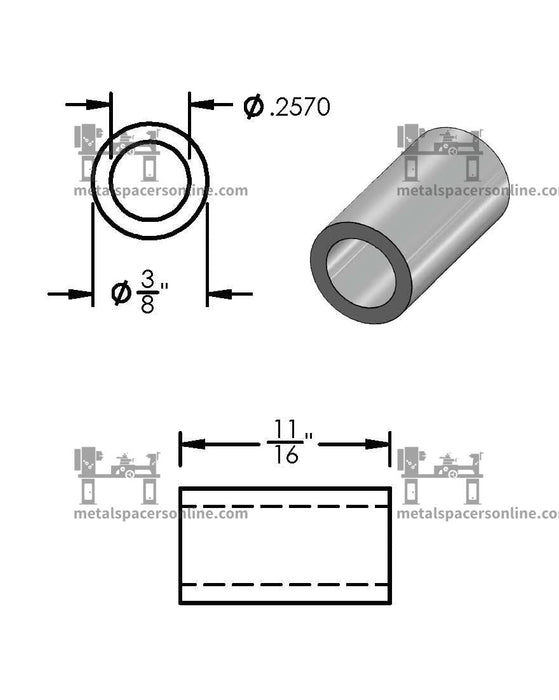 Black Aluminum Spacer 3/8" OD X 1/4" ID - Metal Spacers Online