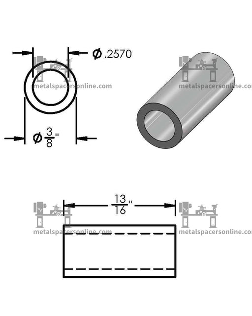 Black Aluminum Spacer 3/8" OD X 1/4" ID - Metal Spacers Online