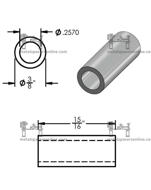 Black Aluminum Spacer 3/8" OD X 1/4" ID - Metal Spacers Online