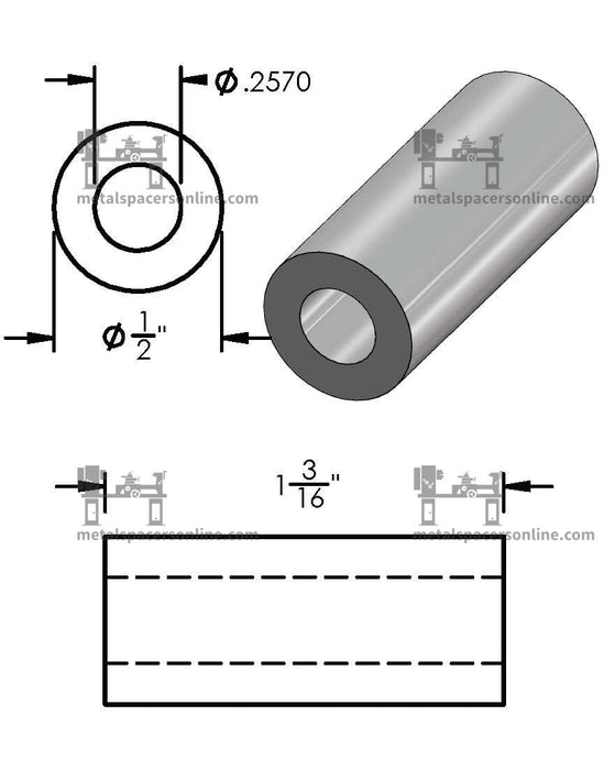 Mild Steel Spacer 1/2" OD X 1/4" ID - Metal Spacers Online