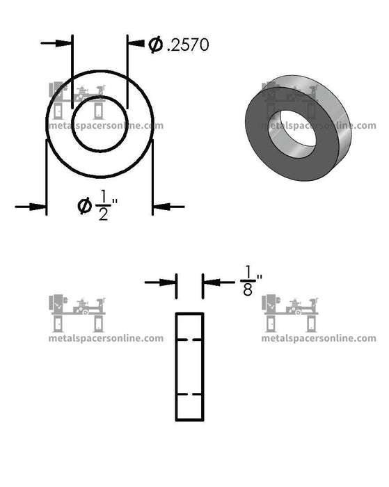 Mild Steel Spacer 1/2" OD X 1/4" ID - Metal Spacers Online