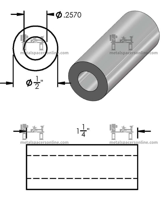 Mild Steel Spacer 1/2" OD X 1/4" ID - Metal Spacers Online