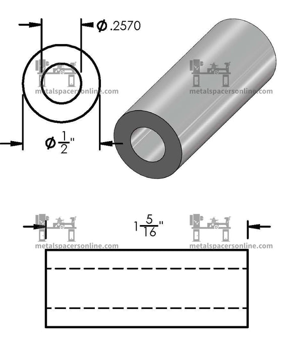 Aluminum Spacer 1/2" OD X 1/4" ID - Metal Spacers Online