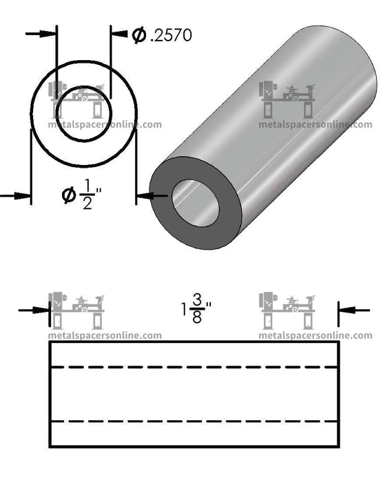 Mild Steel Spacer 1/2" OD X 1/4" ID - Metal Spacers Online