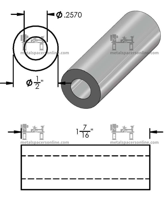 Mild Steel Spacer 1/2" OD X 1/4" ID - Metal Spacers Online