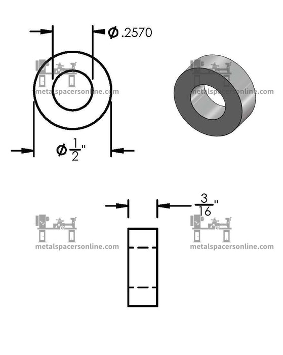 Mild Steel Spacer 1/2" OD X 1/4" ID - Metal Spacers Online