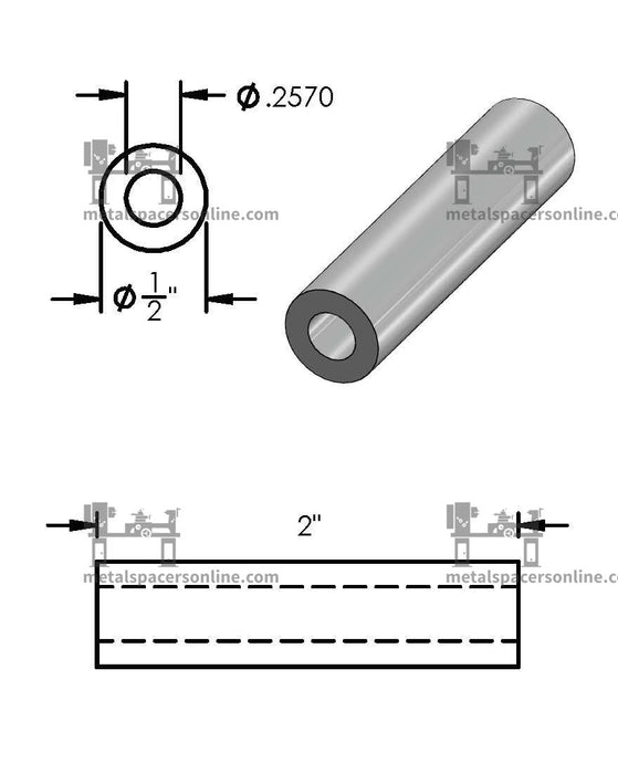 Mild Steel Spacer 1/2" OD X 1/4" ID - Metal Spacers Online