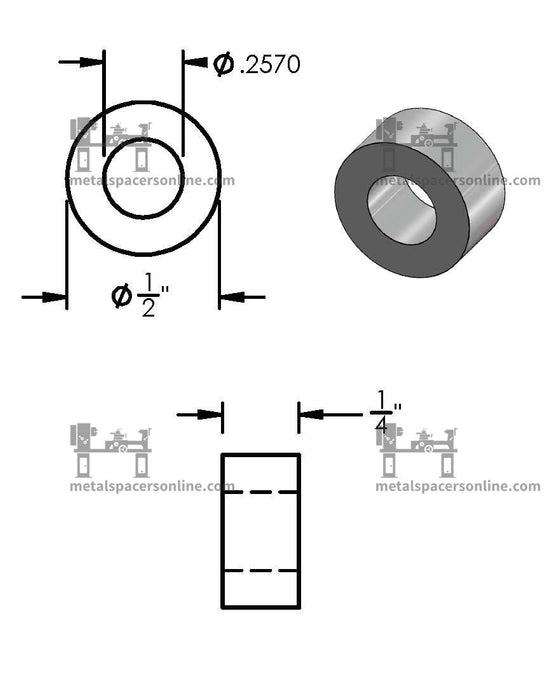 Mild Steel Spacer 1/2" OD X 1/4" ID - Metal Spacers Online