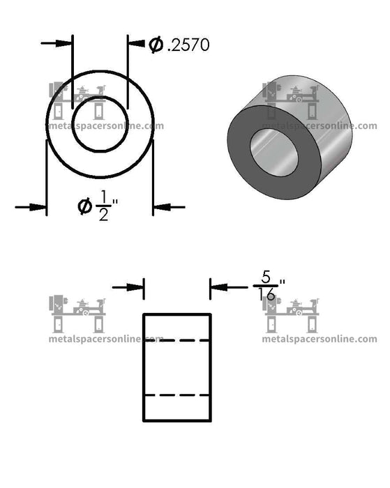 Mild Steel Spacer 1/2" OD X 1/4" ID - Metal Spacers Online