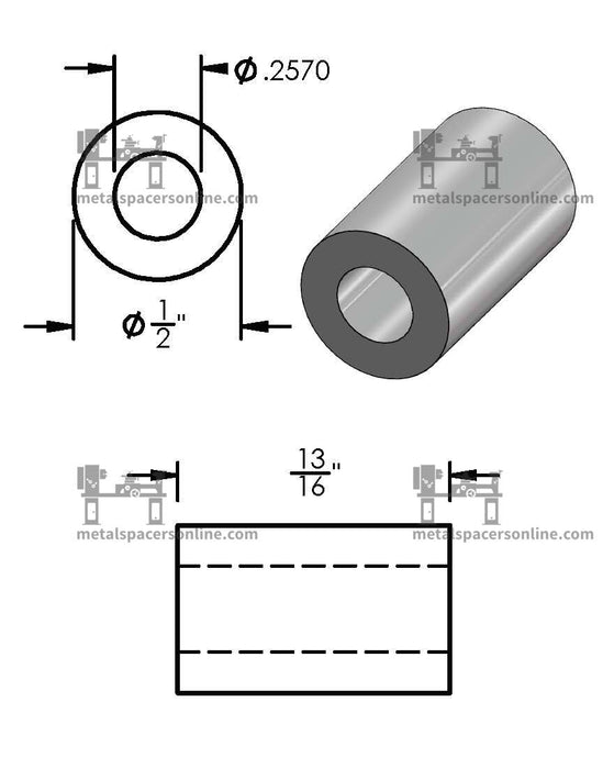 Mild Steel Spacer 1/2" OD X 1/4" ID - Metal Spacers Online