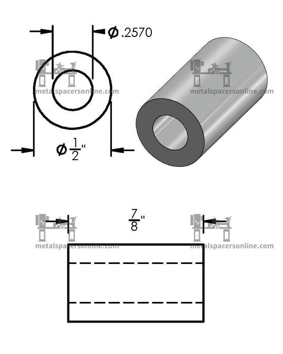 Mild Steel Spacer 1/2" OD X 1/4" ID - Metal Spacers Online