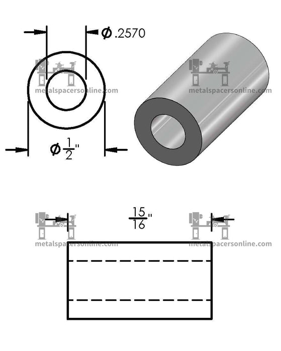 Mild Steel Spacer 1/2" OD X 1/4" ID - Metal Spacers Online