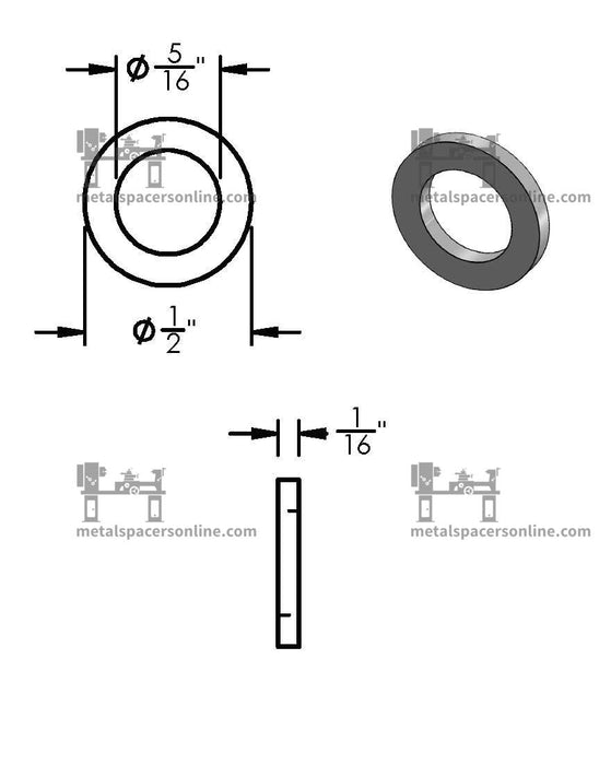 Mild Steel Spacer 1/2" OD X 5/16" ID - Metal Spacers Online