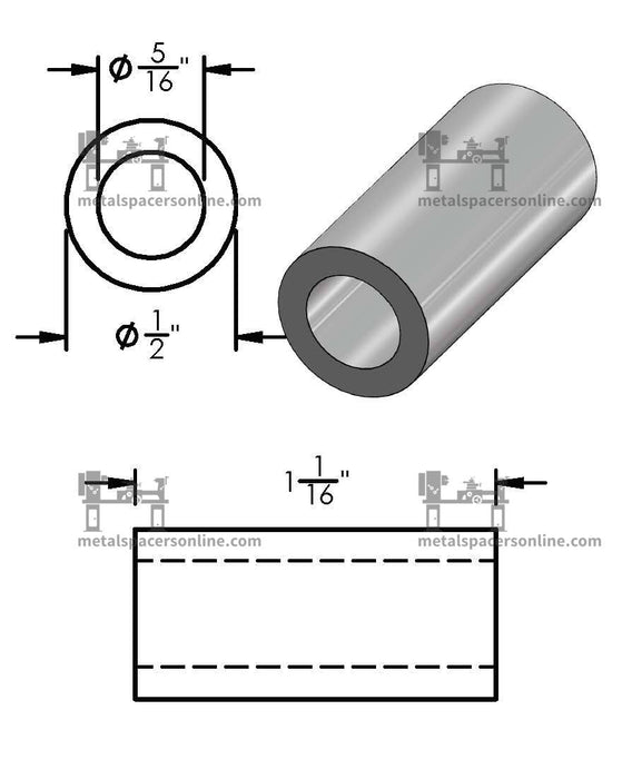 Mild Steel Spacer 1/2" OD X 5/16" ID - Metal Spacers Online