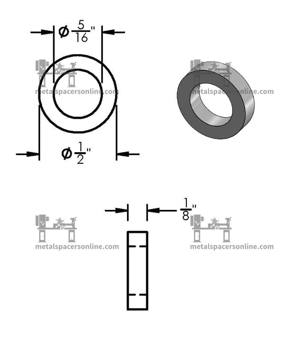 Mild Steel Spacer 1/2" OD X 5/16" ID - Metal Spacers Online