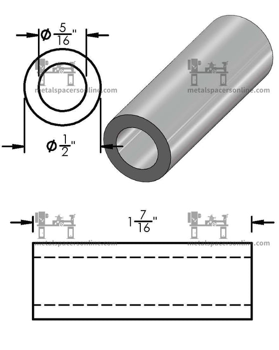 Mild Steel Spacer 1/2" OD X 5/16" ID - Metal Spacers Online