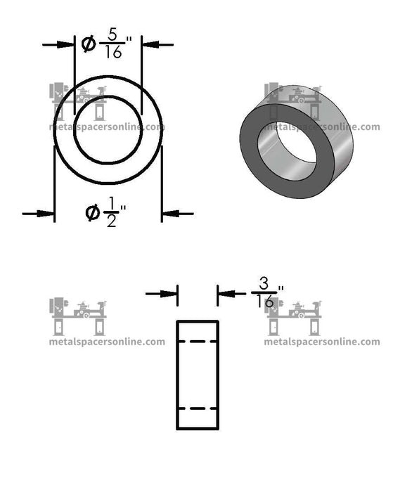 Mild Steel Spacer 1/2" OD X 5/16" ID - Metal Spacers Online