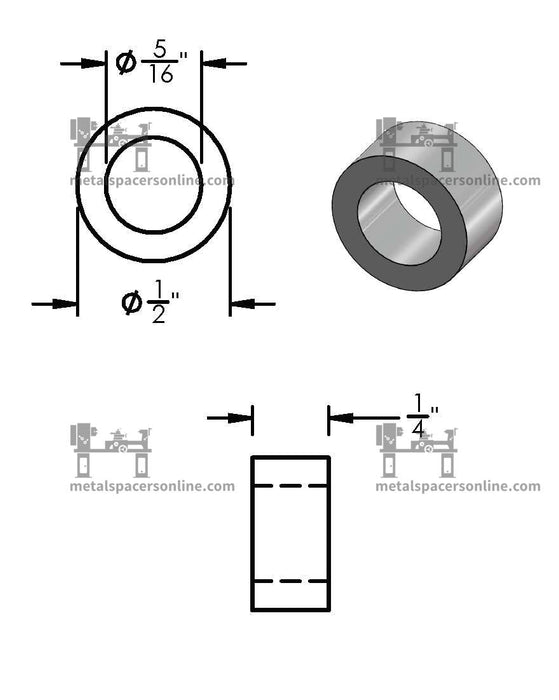 Mild Steel Spacer 1/2" OD X 5/16" ID - Metal Spacers Online