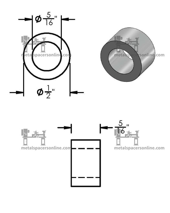 Mild Steel Spacer 1/2" OD X 5/16" ID - Metal Spacers Online