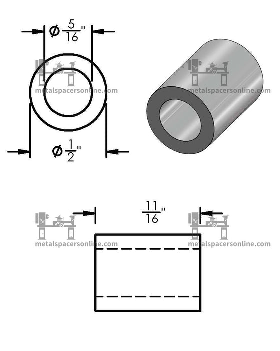 Mild Steel Spacer 1/2" OD X 5/16" ID - Metal Spacers Online