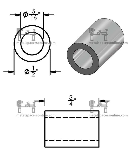 Mild Steel Spacer 1/2" OD X 5/16" ID - Metal Spacers Online