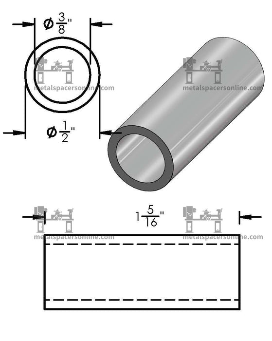 Aluminum Spacer 1/2" OD X 3/8" ID - Metal Spacers Online