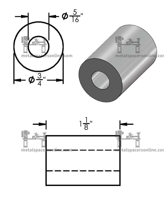 Mild Steel Spacer 3/4" OD X 5/16" ID - Metal Spacers Online