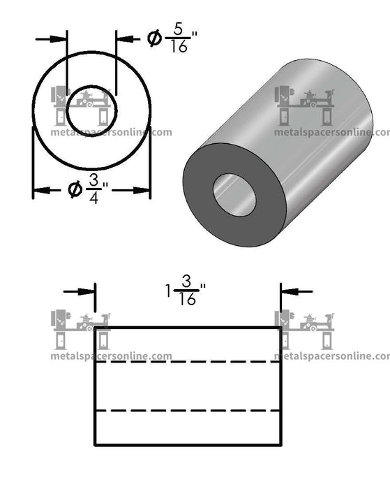 Mild Steel Spacer 3/4" OD X 5/16" ID - Metal Spacers Online