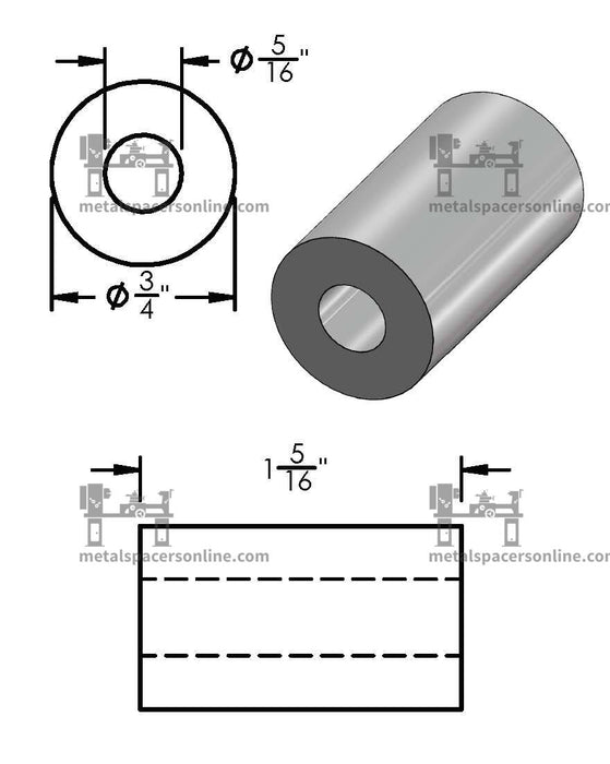 Mild Steel Spacer 3/4" OD X 5/16" ID - Metal Spacers Online