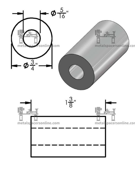 Mild Steel Spacer 3/4" OD X 5/16" ID - Metal Spacers Online