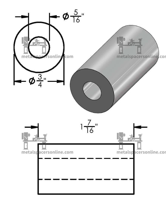 Mild Steel Spacer 3/4" OD X 5/16" ID - Metal Spacers Online