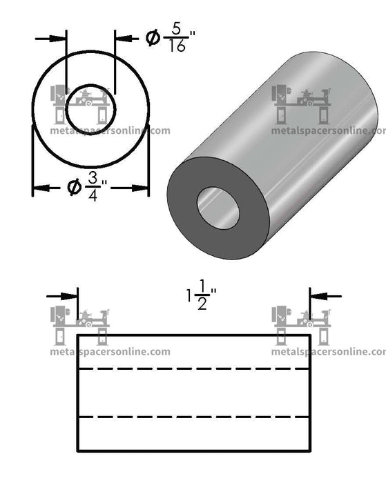 Mild Steel Spacer 3/4" OD X 5/16" ID - Metal Spacers Online