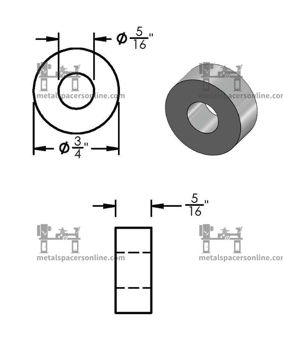 Mild Steel Spacer 3/4" OD X 5/16" ID - Metal Spacers Online