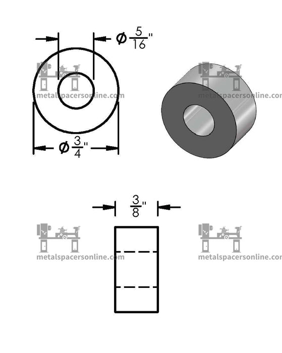 Mild Steel Spacer 3/4" OD X 5/16" ID - Metal Spacers Online