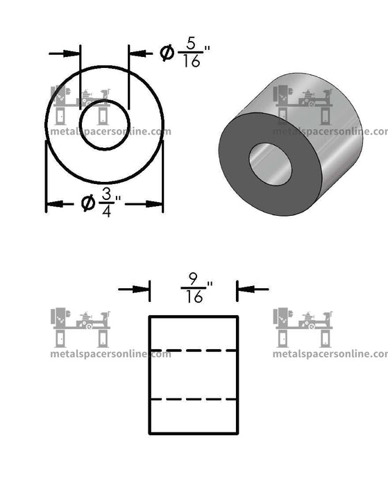 Mild Steel Spacer 3/4" OD X 5/16" ID - Metal Spacers Online