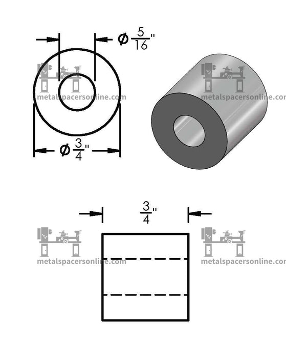 Mild Steel Spacer 3/4" OD X 5/16" ID - Metal Spacers Online