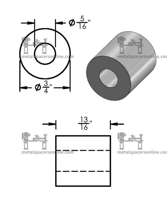 Mild Steel Spacer 3/4" OD X 5/16" ID - Metal Spacers Online